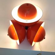 Living room lamp with 4 lights in orange color lacquered metal circa 1970