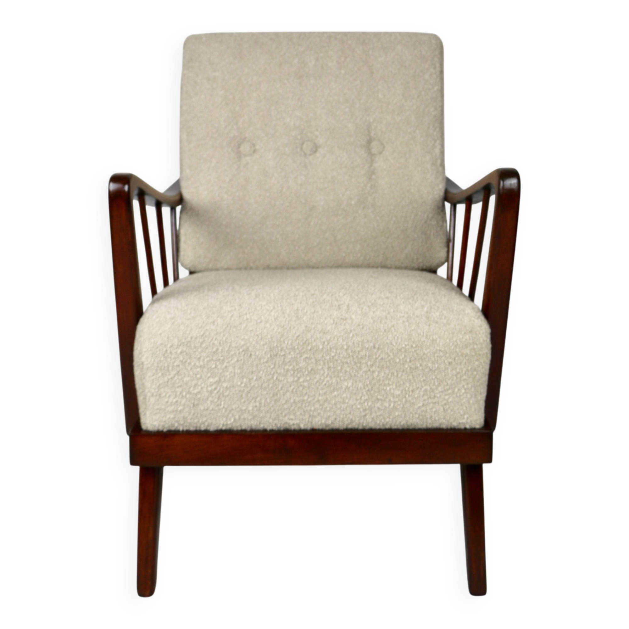 Art Deco Beige Boucle Armchair, 1960s