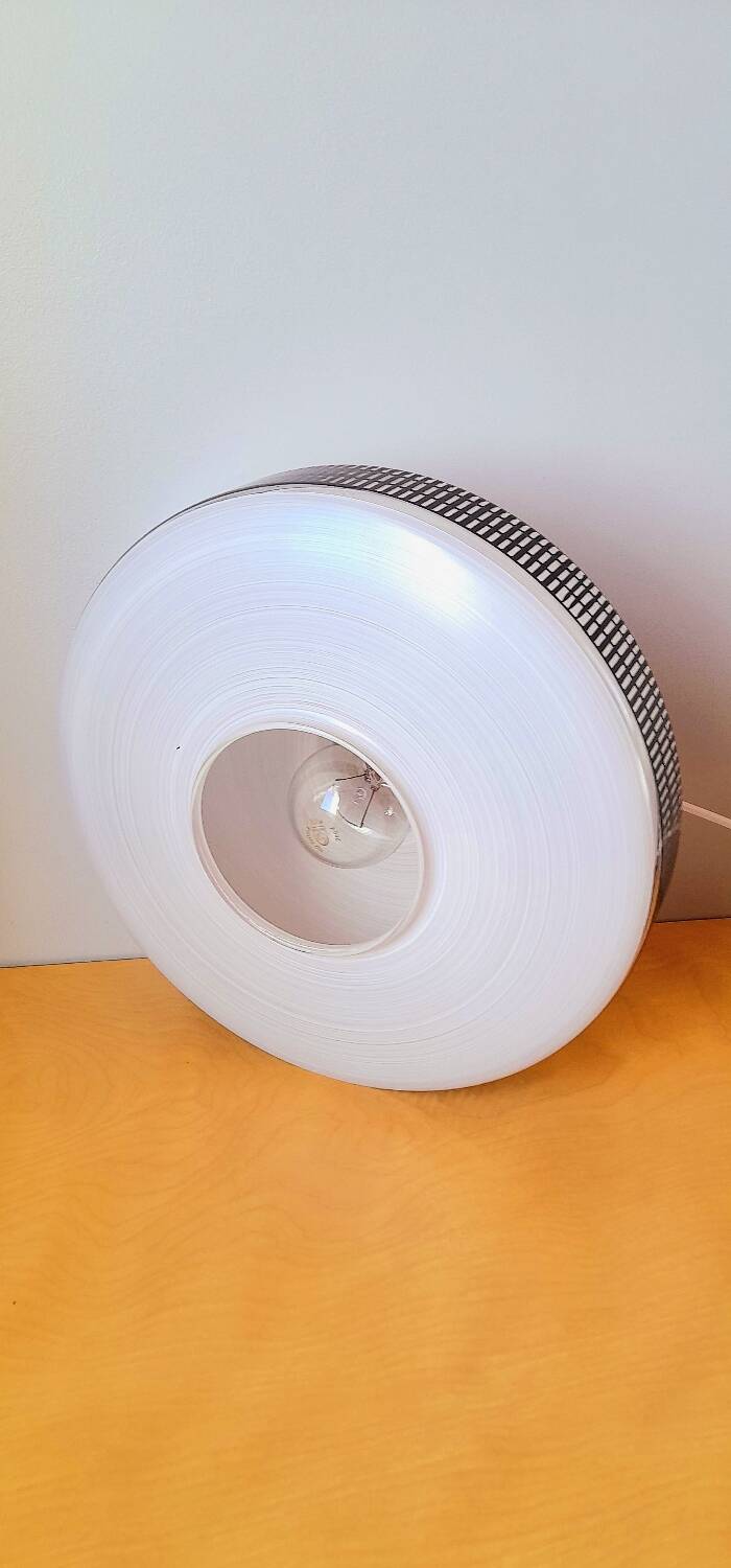 Silkscreened glass pendant light, 1950.