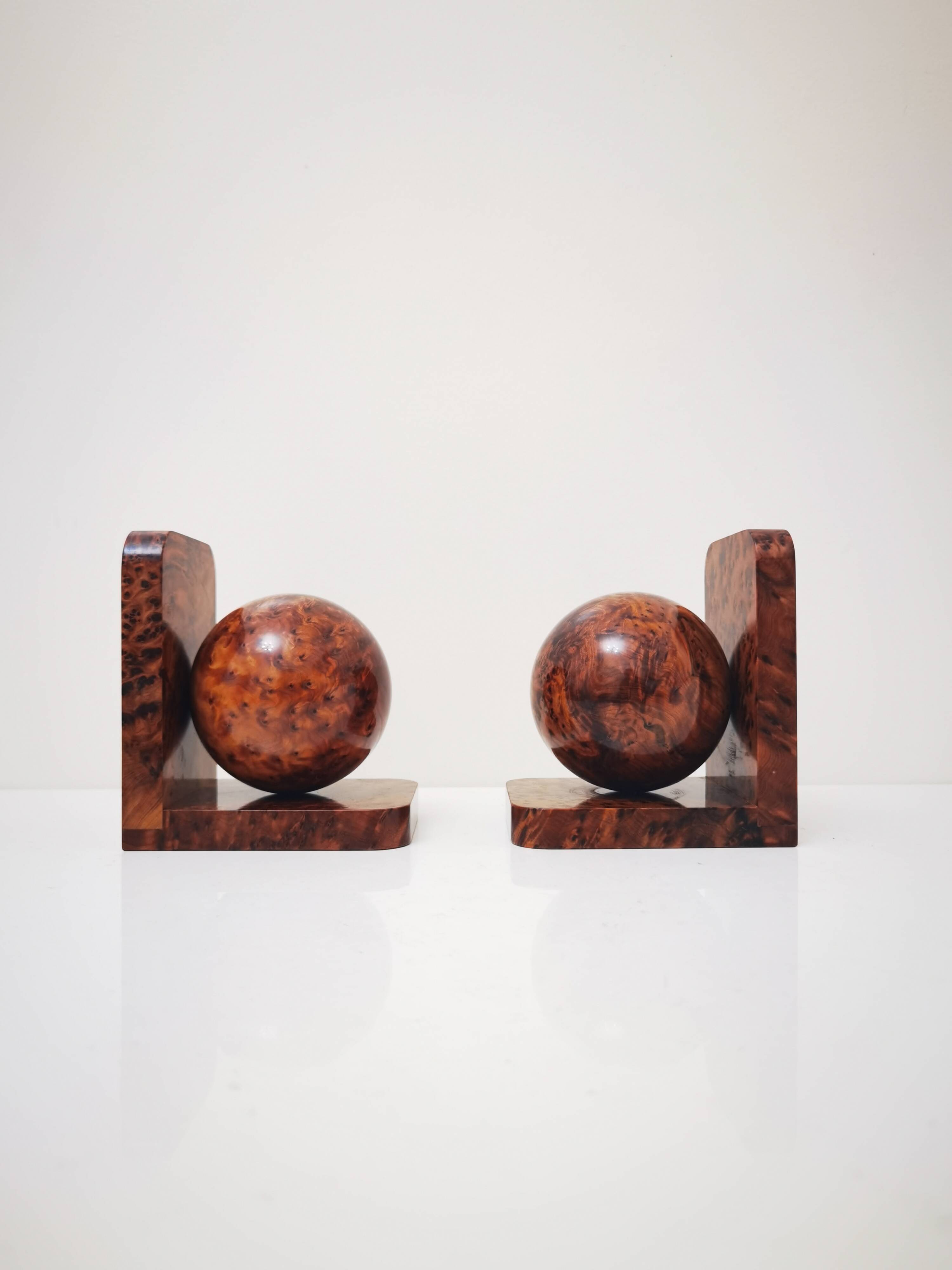 Art Deco Bookends in Solid Polished Burl Wood