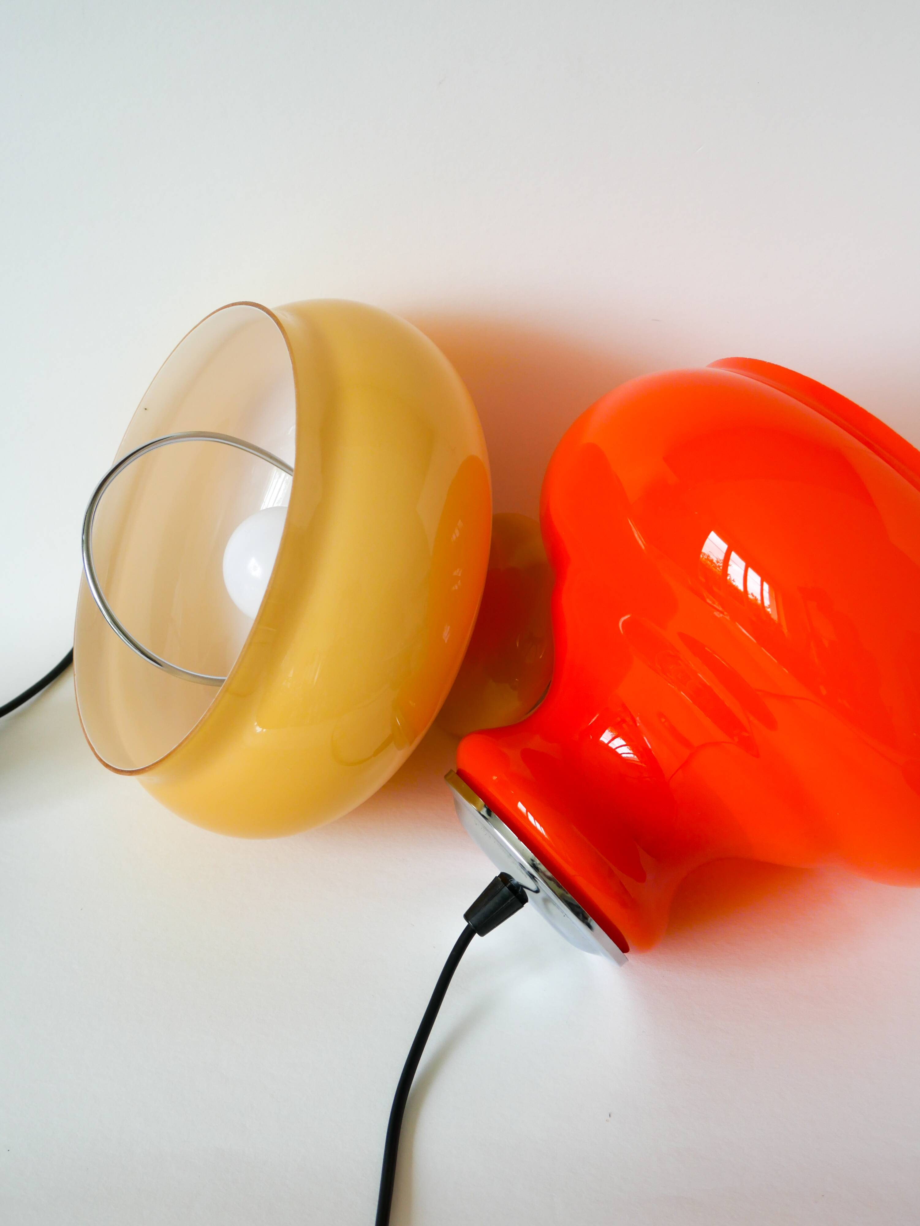 Yellow opaline pendant light with metal arc, Design, 1970