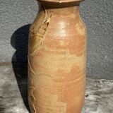 Vintage 1950s ceramic vase with floral decoration - signed Vallauris H 20 cm