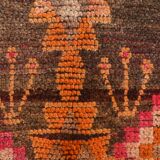 3x7 Brown Hot Pink Turkish Vintage Runner Rug, 92x227Cm