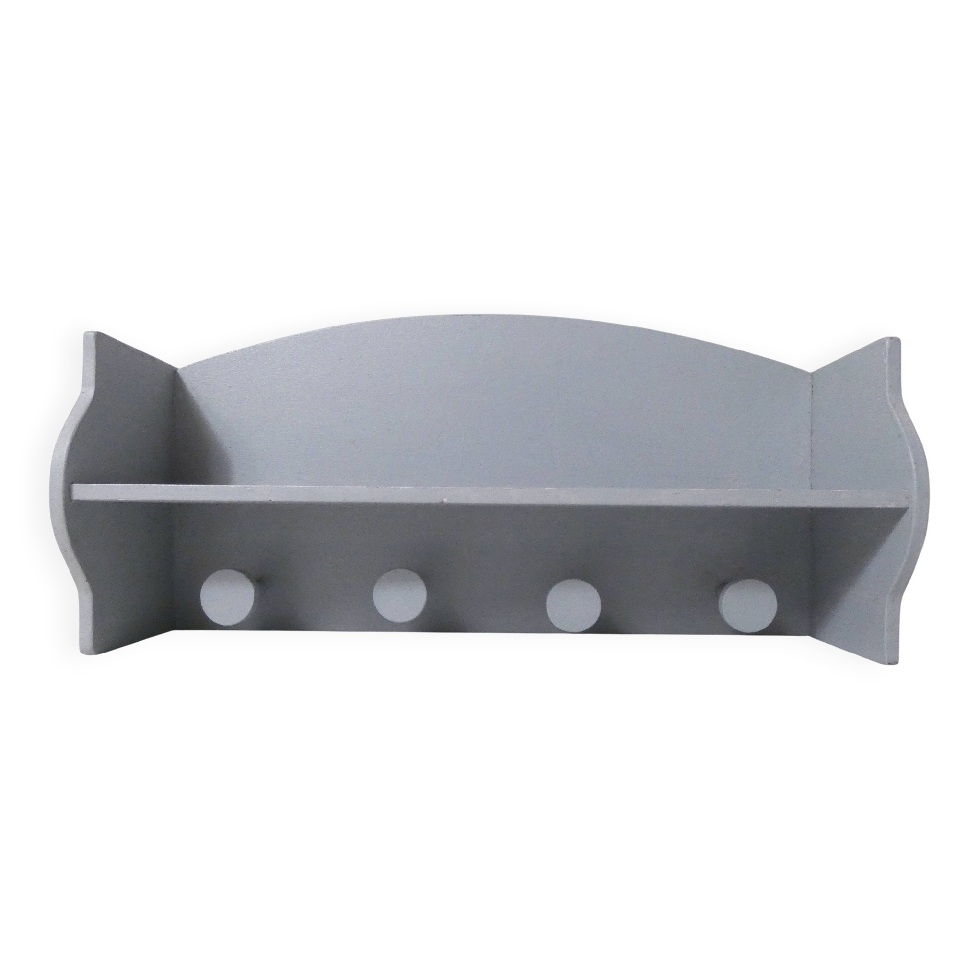 vintage grey painted wooden coat rack shelf