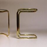 C. 1970 - Pair of side tables in gilded metal and smoked glass -