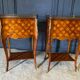Pair of bedside tables Louis XV style marquetry with shamrocks and XXth bronze