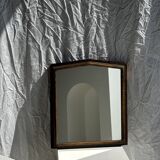 Small antique English rectangular mirror with pediment and oak frame