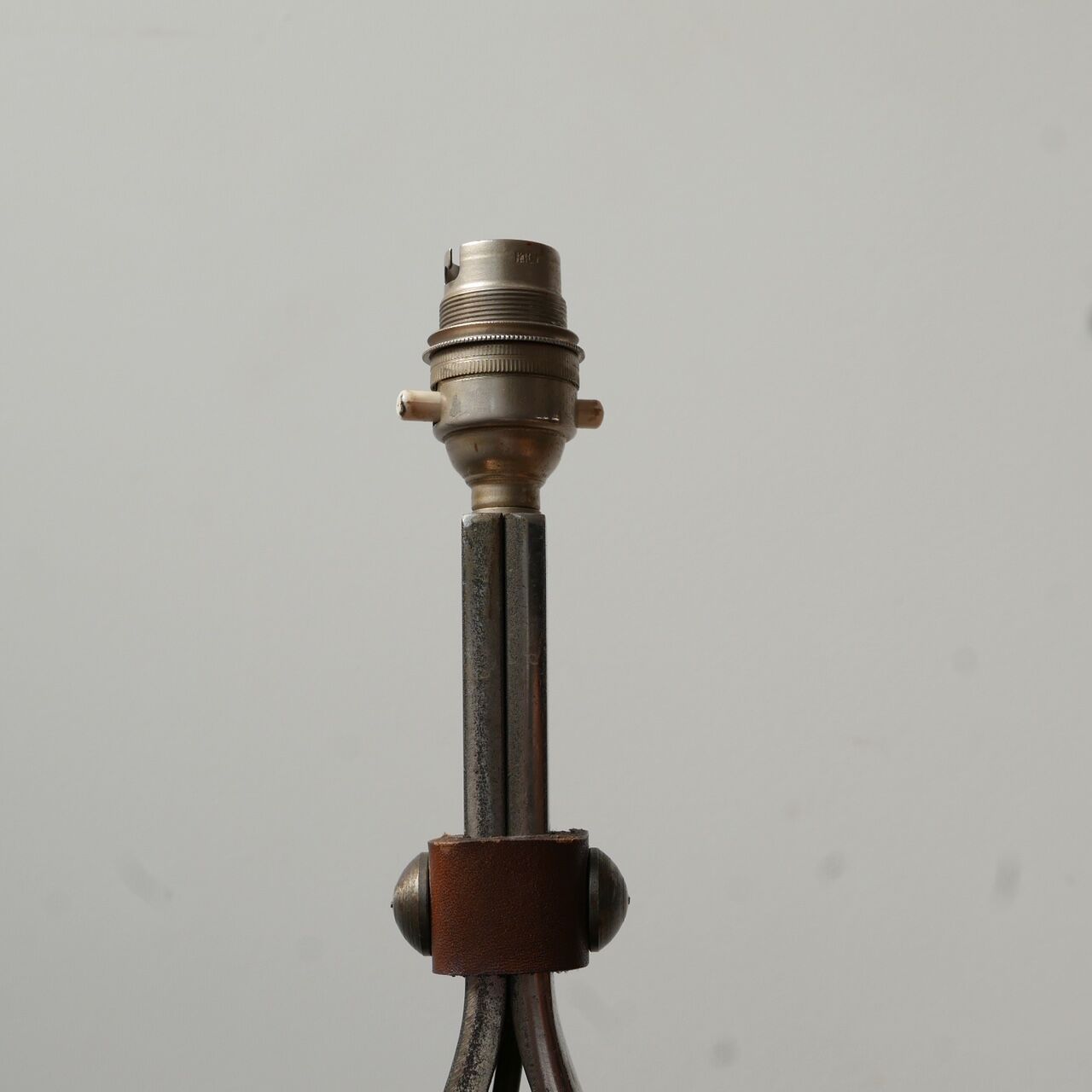 Mid-Century Leather and Iron Table Lamp by Jean-Pierre Ryckaert