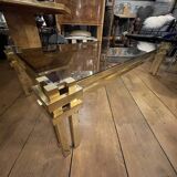 Vintage Romeo Rega coffee table, smoked glass, brass and chrome metal, Hollywood Regency design 1970s