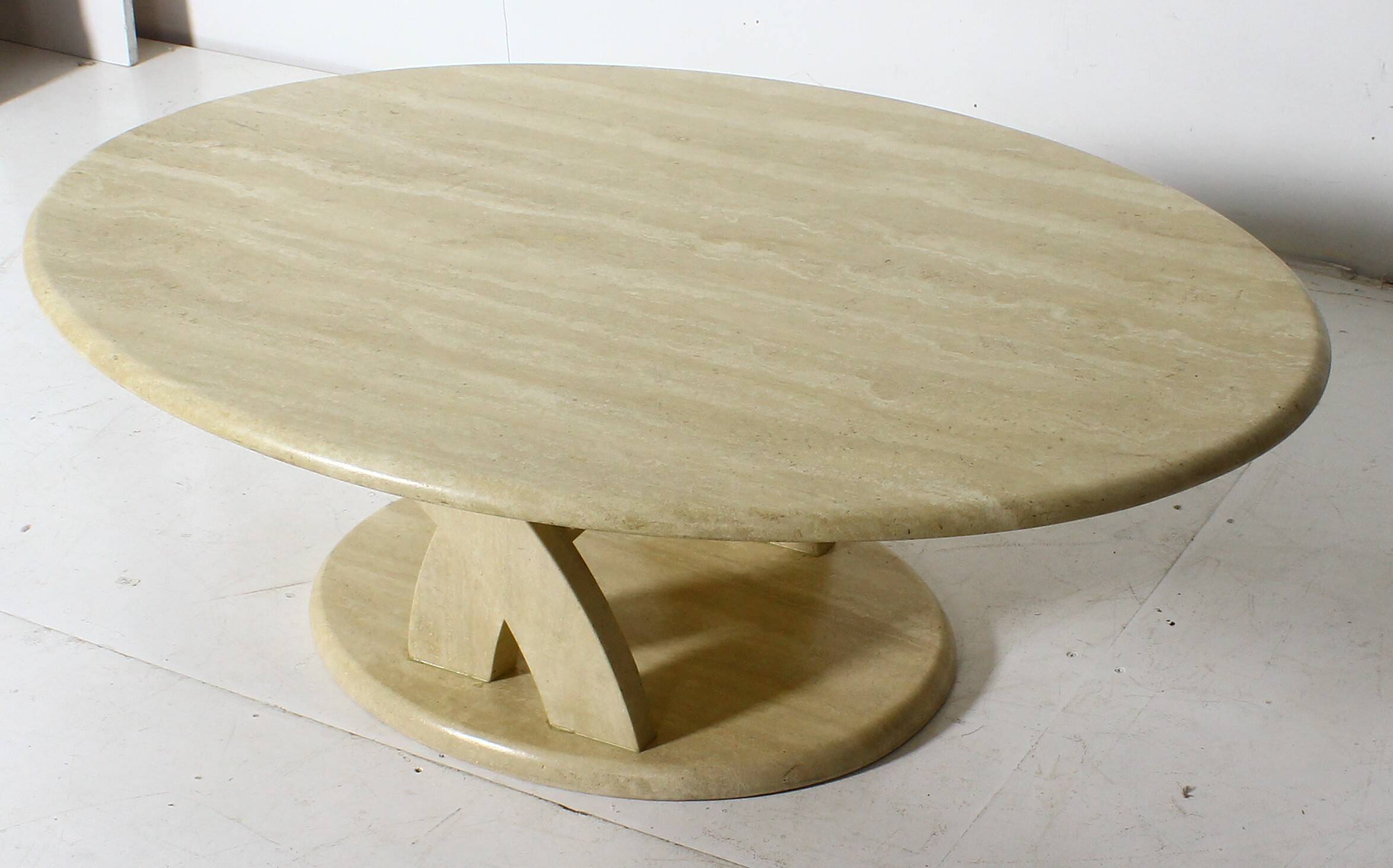 Vintage oval travertine coffee table from the 70s