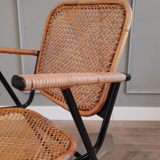 1950s chair in black metal and braided rattan