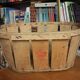 Wooden crate with slats strapping stamp mussy red storage