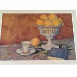 Old watercolor painting with oranges