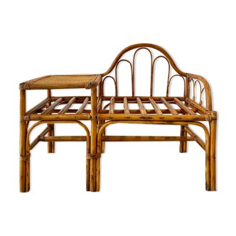 Vintage bamboo and rattan telephone bench