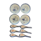 4 rice bowls "grains of rice" and 6 porcelain spoons
