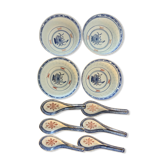 4 bols à riz « grains de riz » et 6 cuillères en porcelaine
