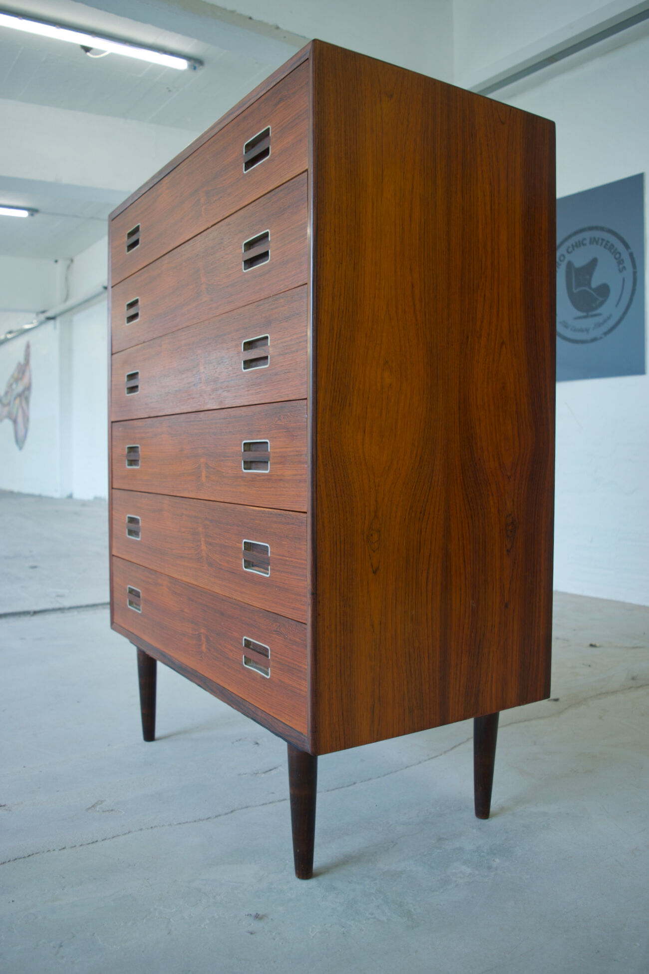 Danish Mid-Century Rosewood 'Highboy' Chest Of Drawers.