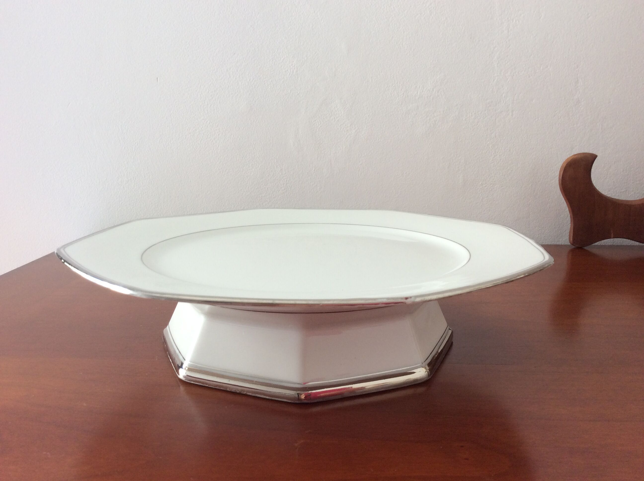 Servant dish on pedestal, octagonal, Limoges porcelain - vintage