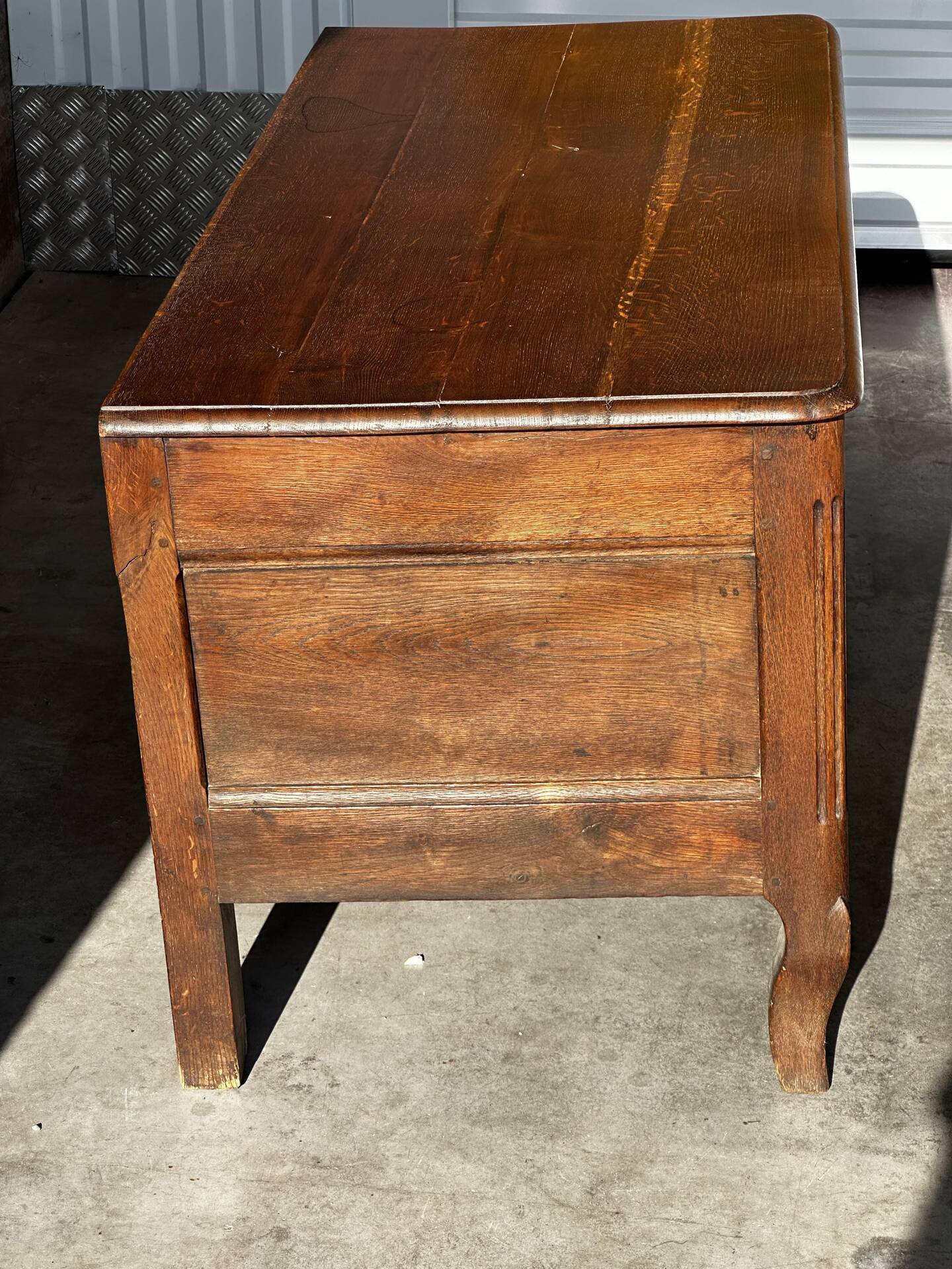 French provincial chest in carved and pegged solid oak, 18th century.