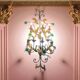 Extra Large Italian Tole Wall Light Sconce with Murano Glass Flowers