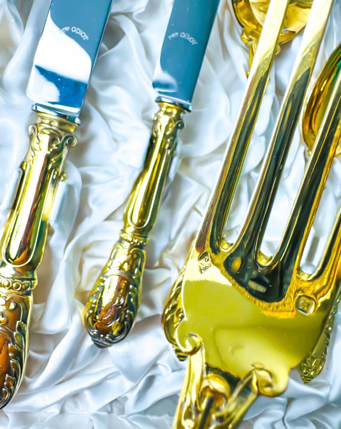 Prestige case for Odiot cutlery, solid silver and gold