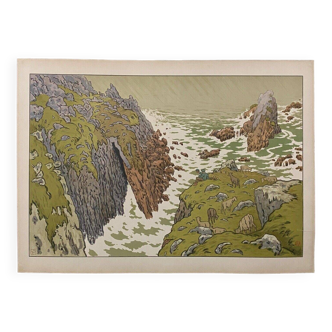 Lithographie par Henri Rivière La Falaise