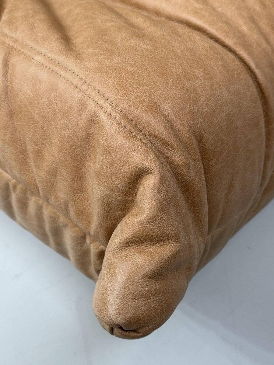 French Togo 3-seater sofa in camel leather attributed to Michel Ducaroy for Ligne Roset
