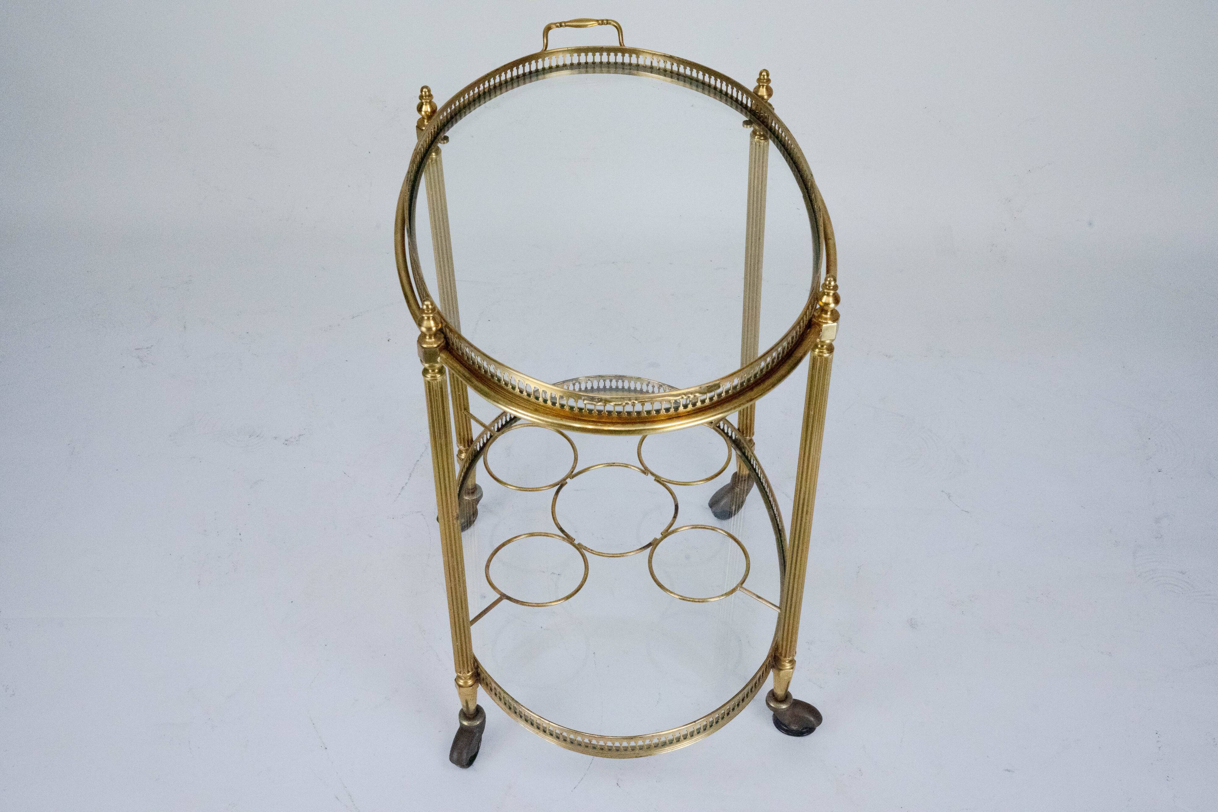 Small Mid-Century Italian Brass Bar Cart with Removable Tray, 1950s