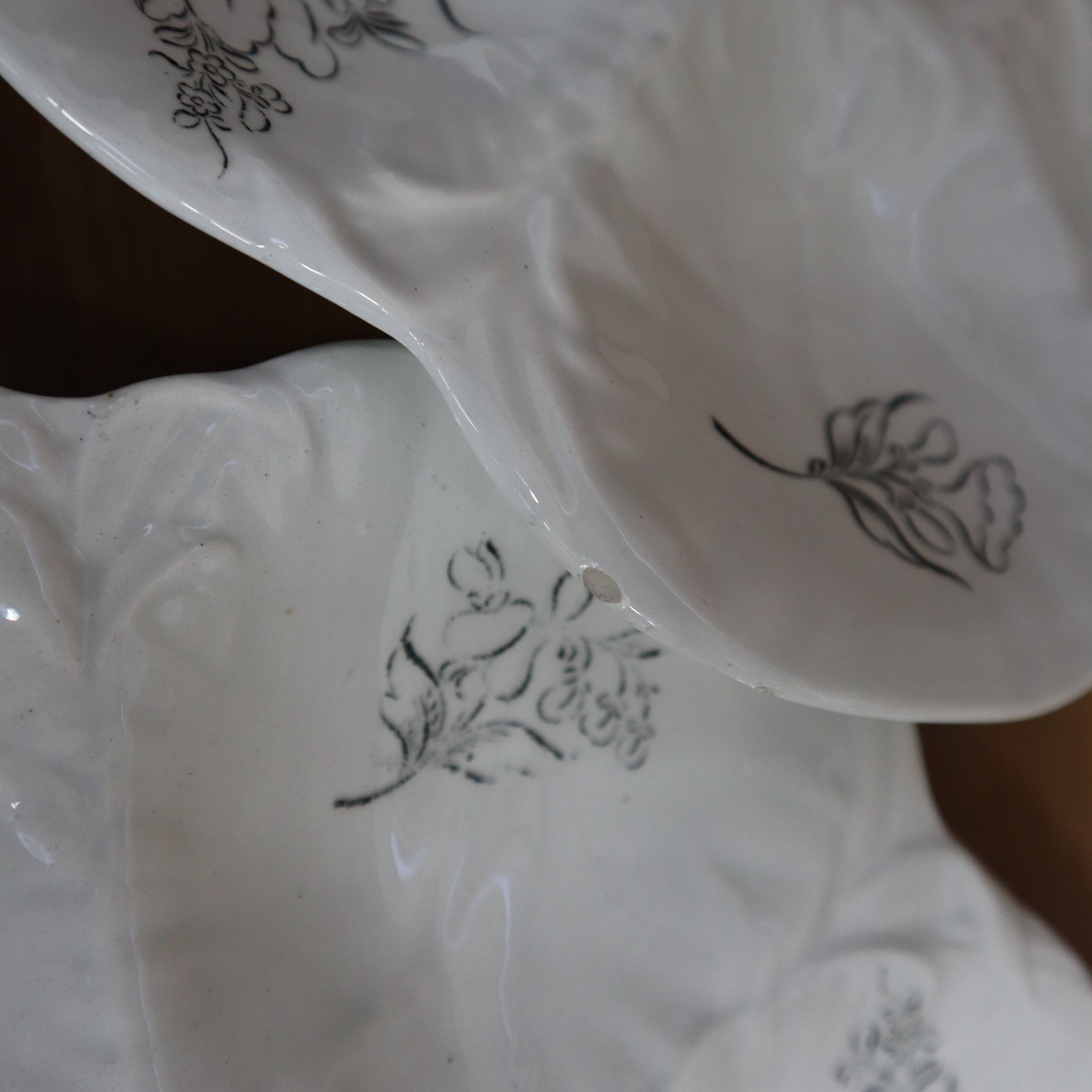 9 Oyster plates with black floral decoration KetG Luneville year 1940