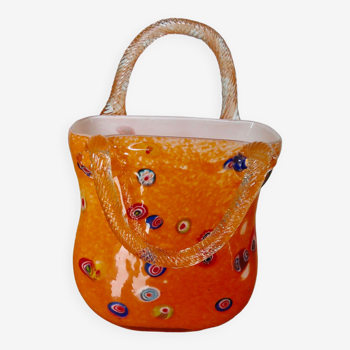 Vase "handbag" in orange Murano glass 60s 70s