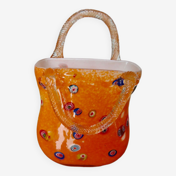 Vase " sac à main " en verre de Murano orange années 60 70