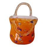 Vase "handbag" in orange Murano glass 60s 70s