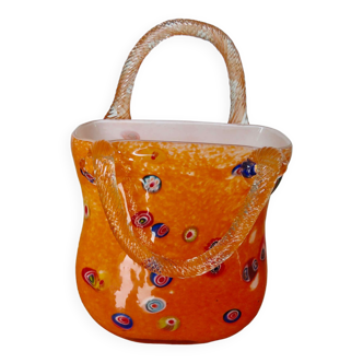 Vase " sac à main " en verre de Murano orange années 60 70