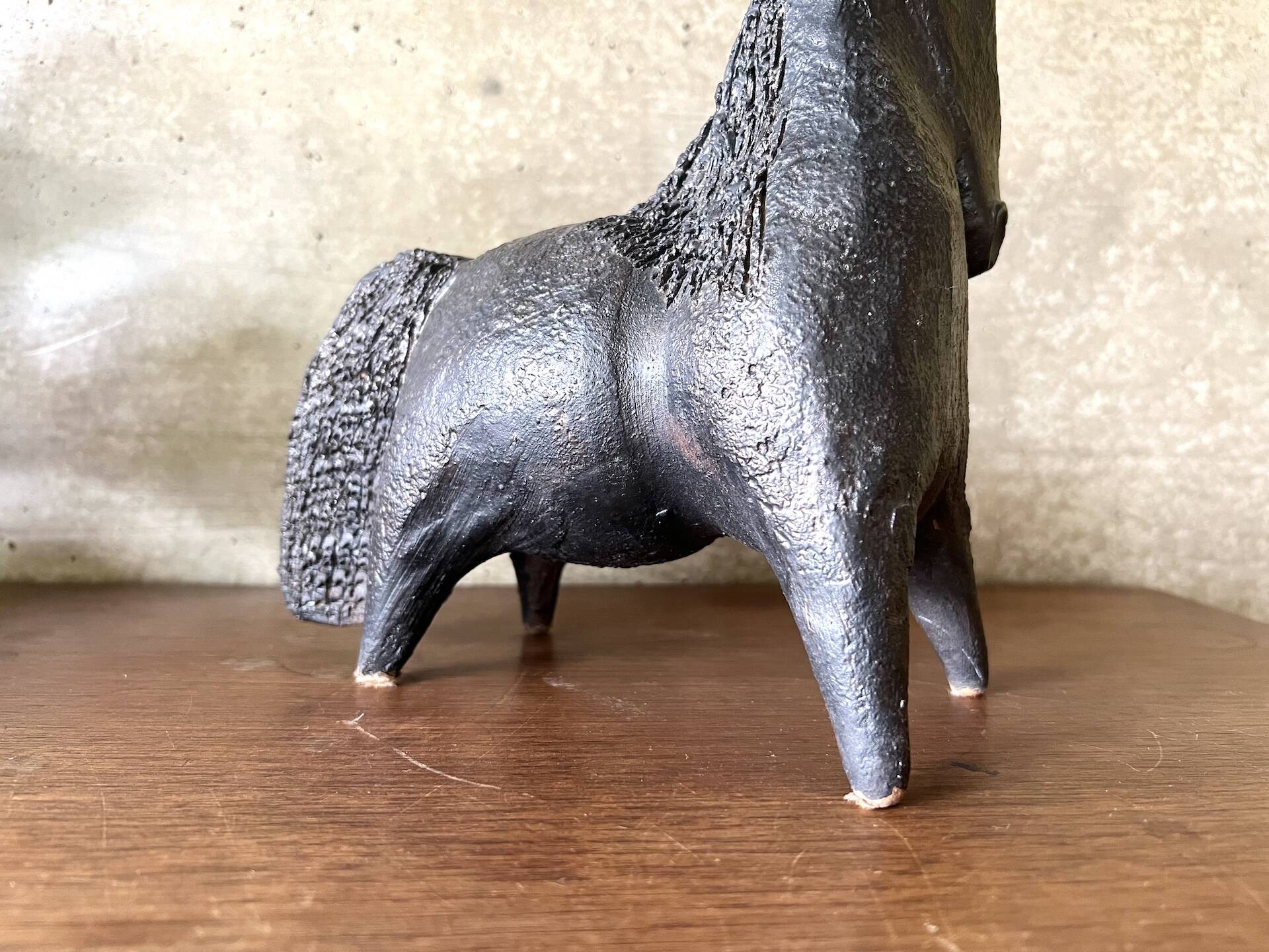 Black glazed ceramic sculpture signed Pouchain – Circa 1960