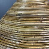 Midcentury pair pencil rattan large ( 62 cm ) pendants, Italy 1970s