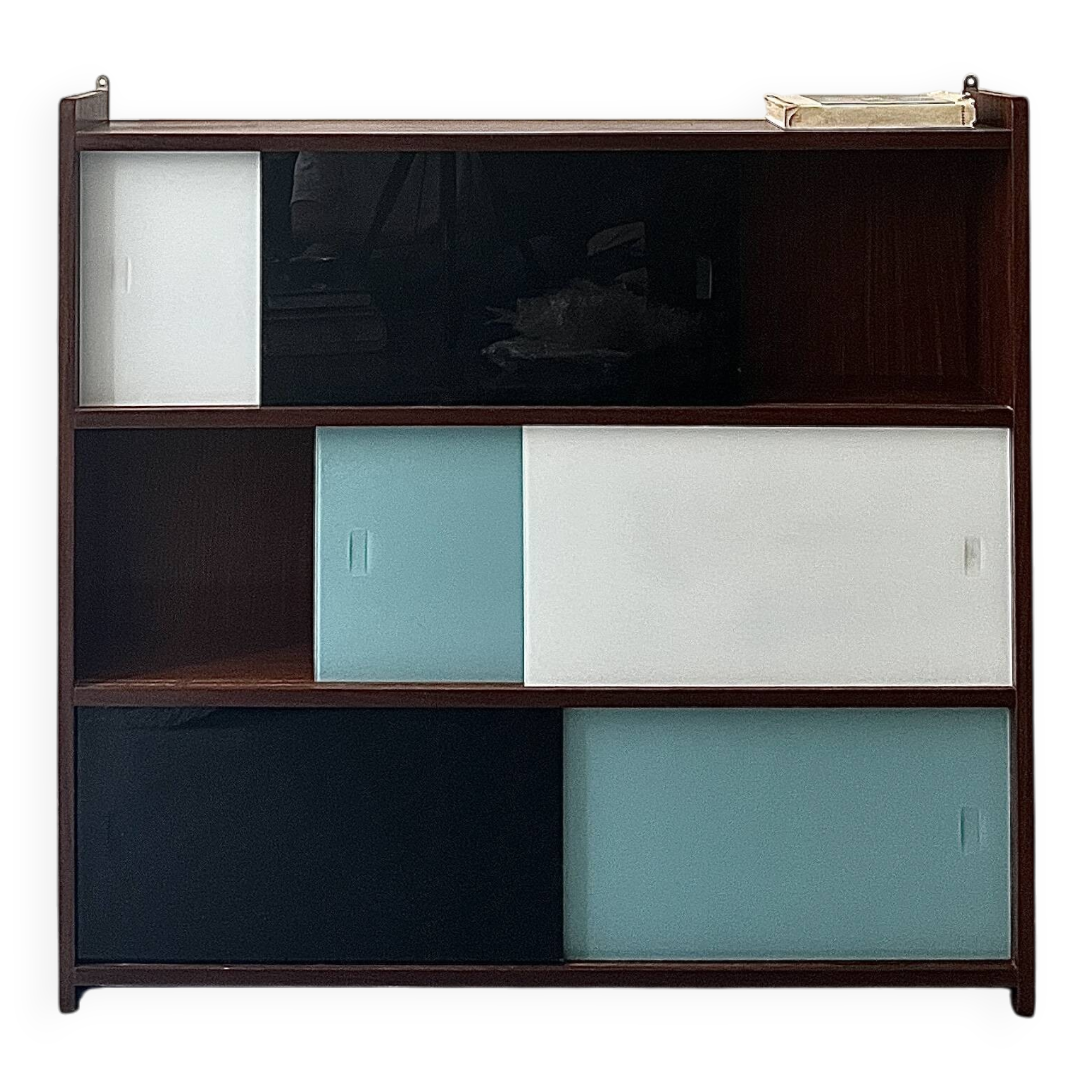 Large closed bookcase in wood and glass, Oscar Furniture design, 1950s