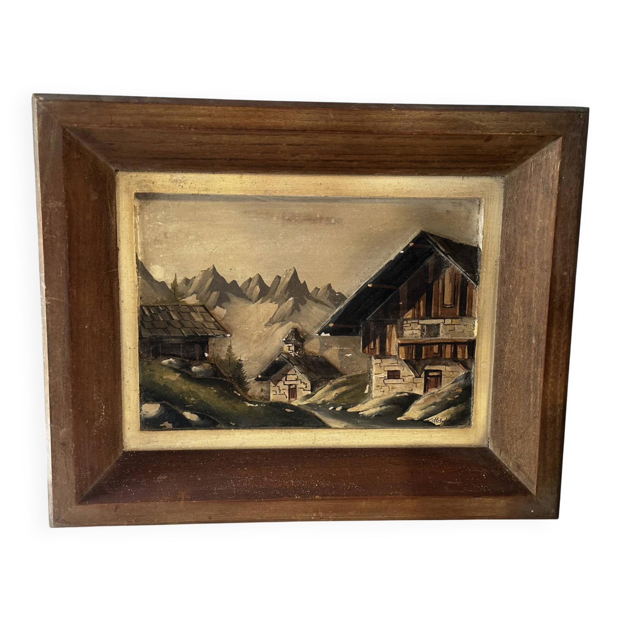 Alpine Table Carved and Painted Signed - Mid Century Chalet Ambiance