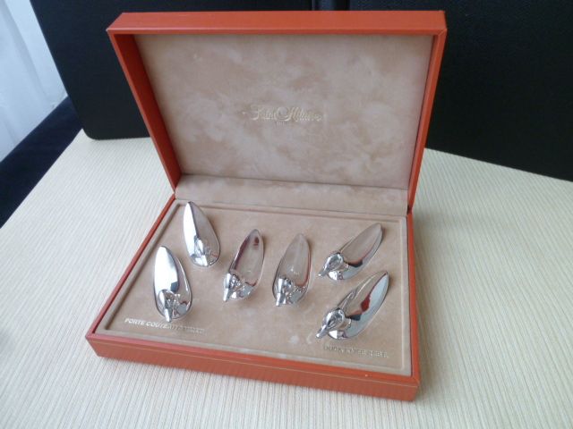 Box of 6 zoomorphic knife holders in silver metal Saint Hilaire