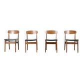 4 chaises en teck et similicuir, milieu XXème