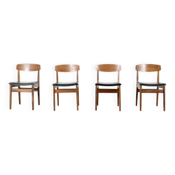 Set Of 4 Midcentury Teak And Leatherette Chairs.