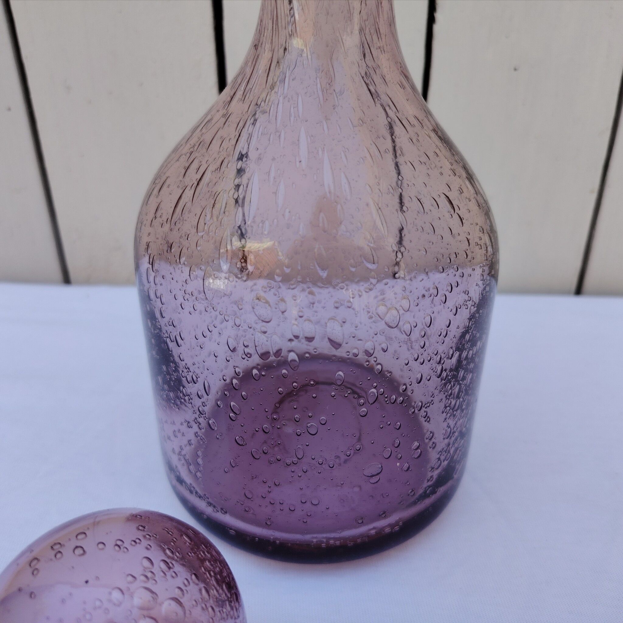 Blown glass bottle with bubbles, Biot glassware style, vintage