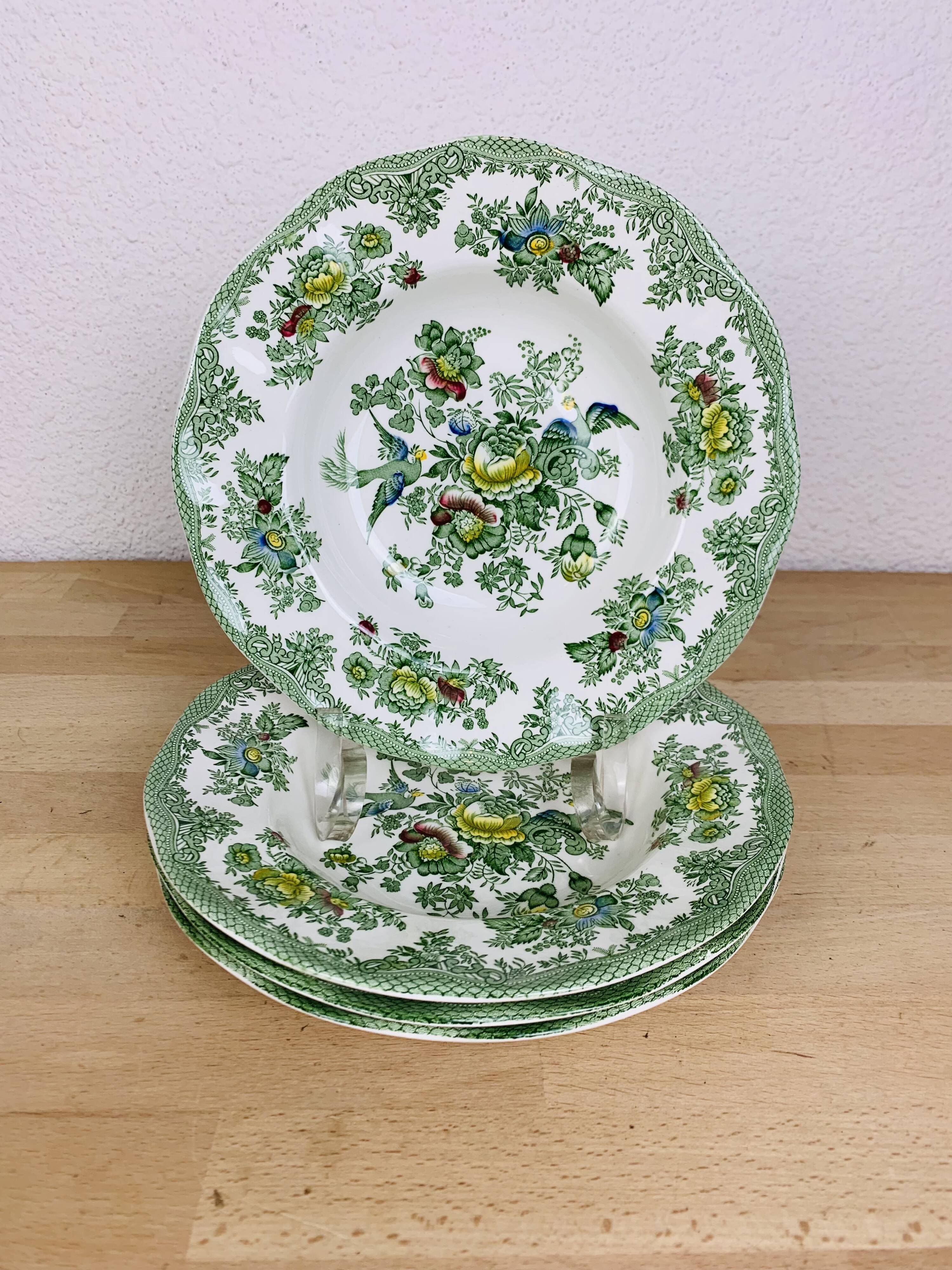 4 assiettes creuses Wedgwood Oriental Pheasants vert