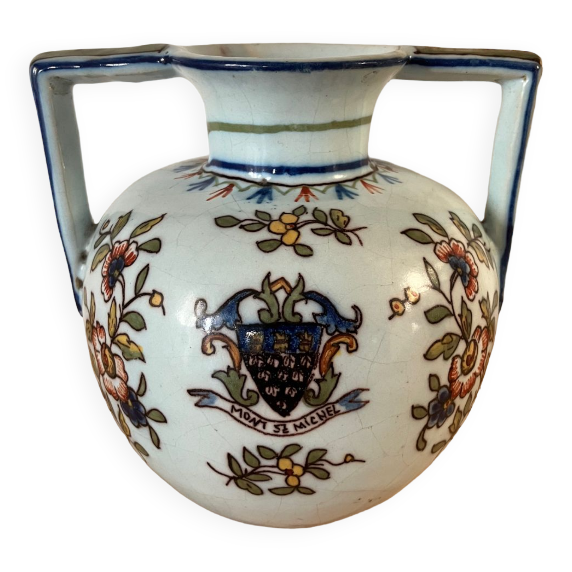 Old vase with floral motif inspired by desvres earthenware
