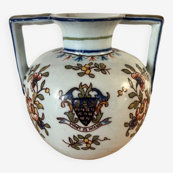 Vase ancien motif floral inspiration faïence de desvres
