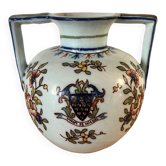 Old vase with floral motif inspired by desvres earthenware