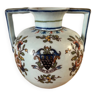 Old vase with floral motif inspired by desvres earthenware