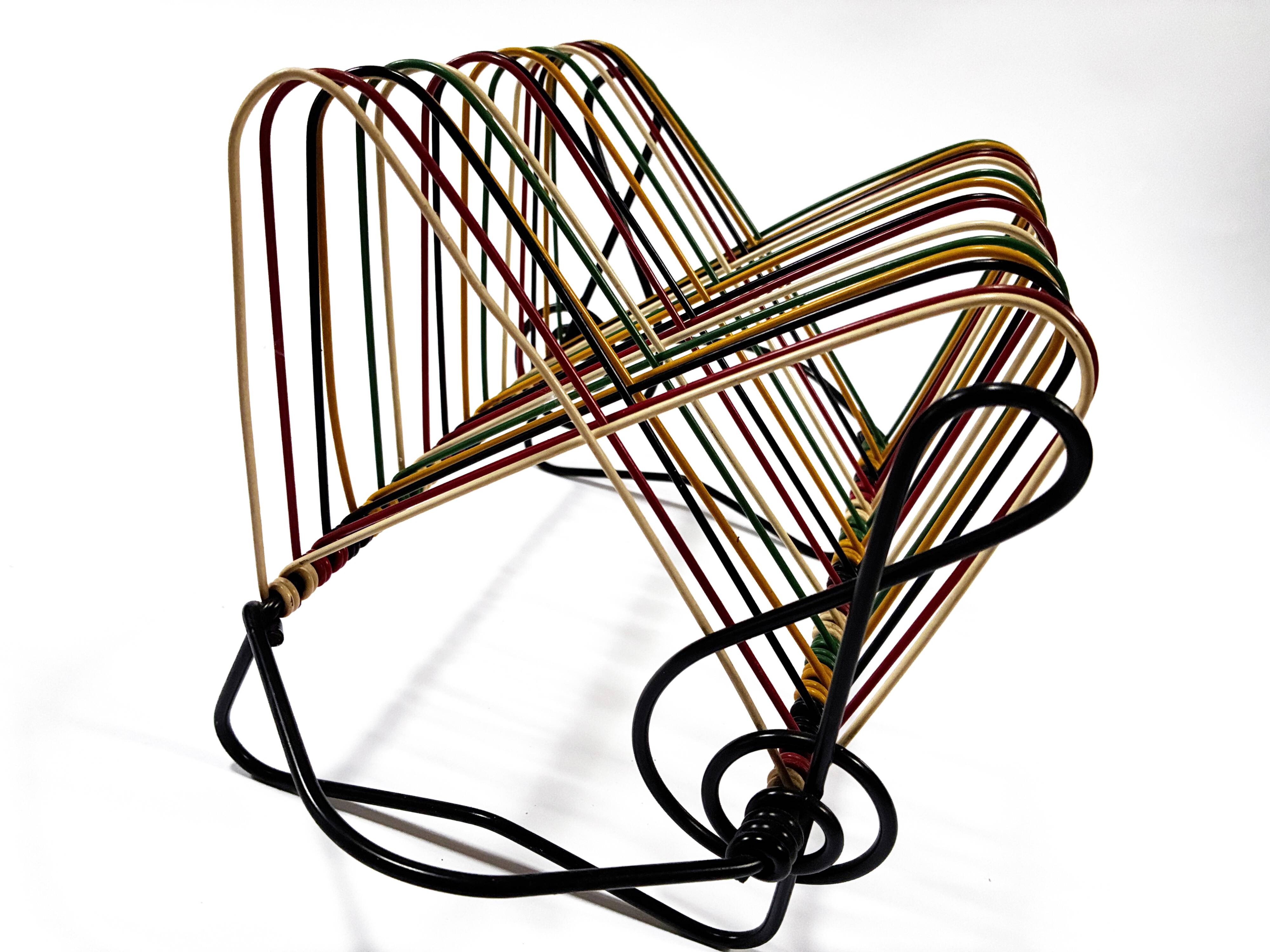 Vintage Vinyl Storage • 45 RPM Holder • Lacquered Metal • Scoubidou • 1950