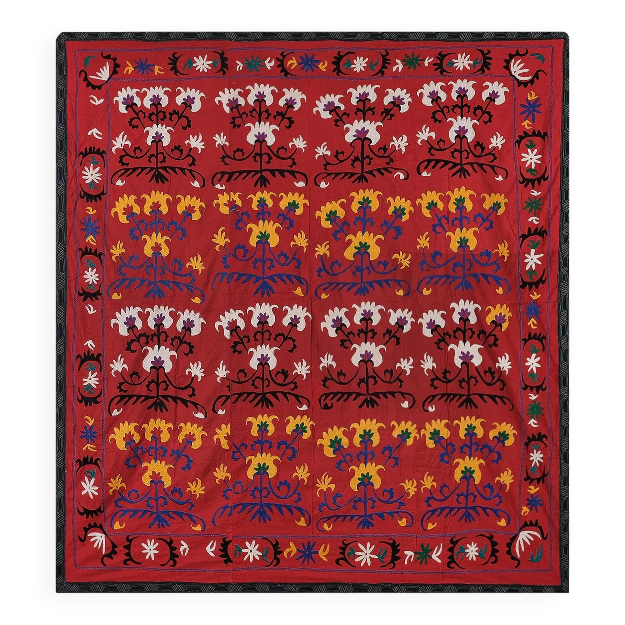Vintage hand-embroidered tribal tapestry 222x231 cm