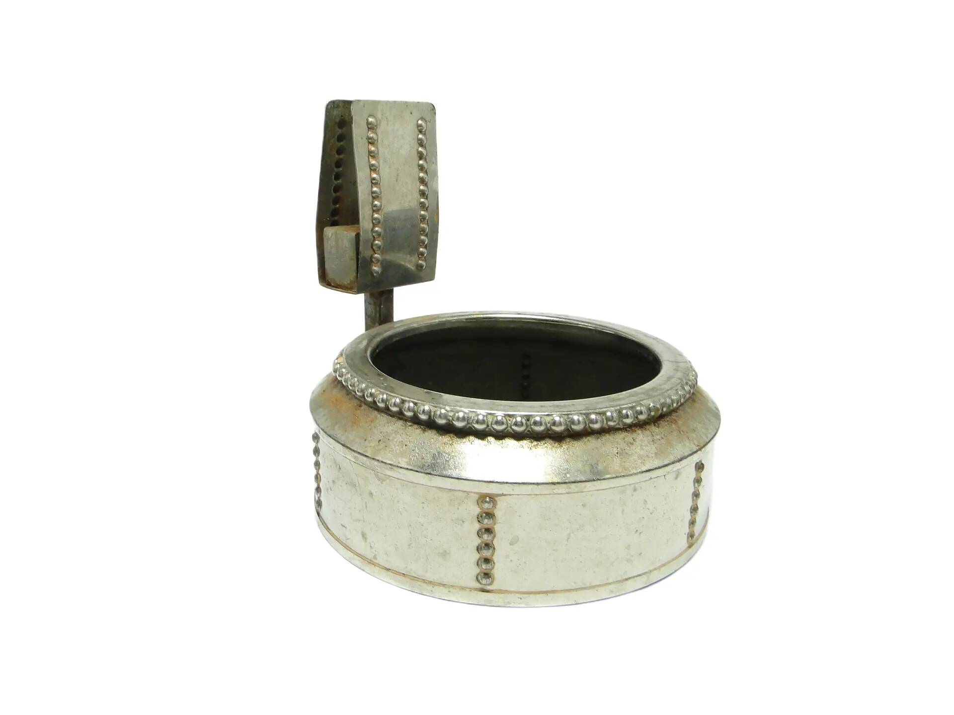 Match holder with ashtray, Art Nouveau, silver-plated brass, Austria, early 20th century