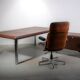 No. 3055D table desk and No. 3076 credenza extension from the Pfister Executive Office Collection for KnollStudio, circa 1988